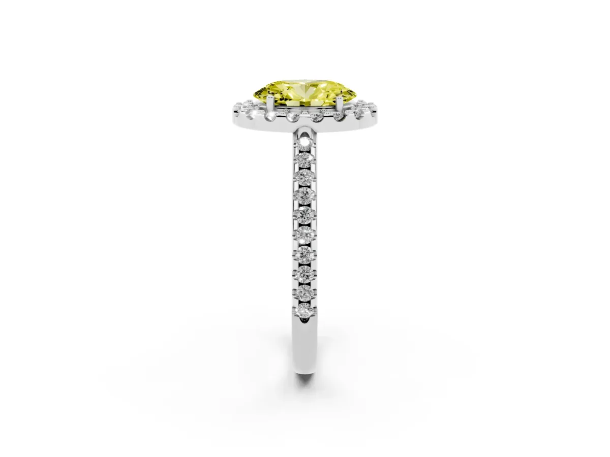 Fancy Yellow Oval Cut Diamond Pavé Halo Ring with Four-Prong Setting Silver