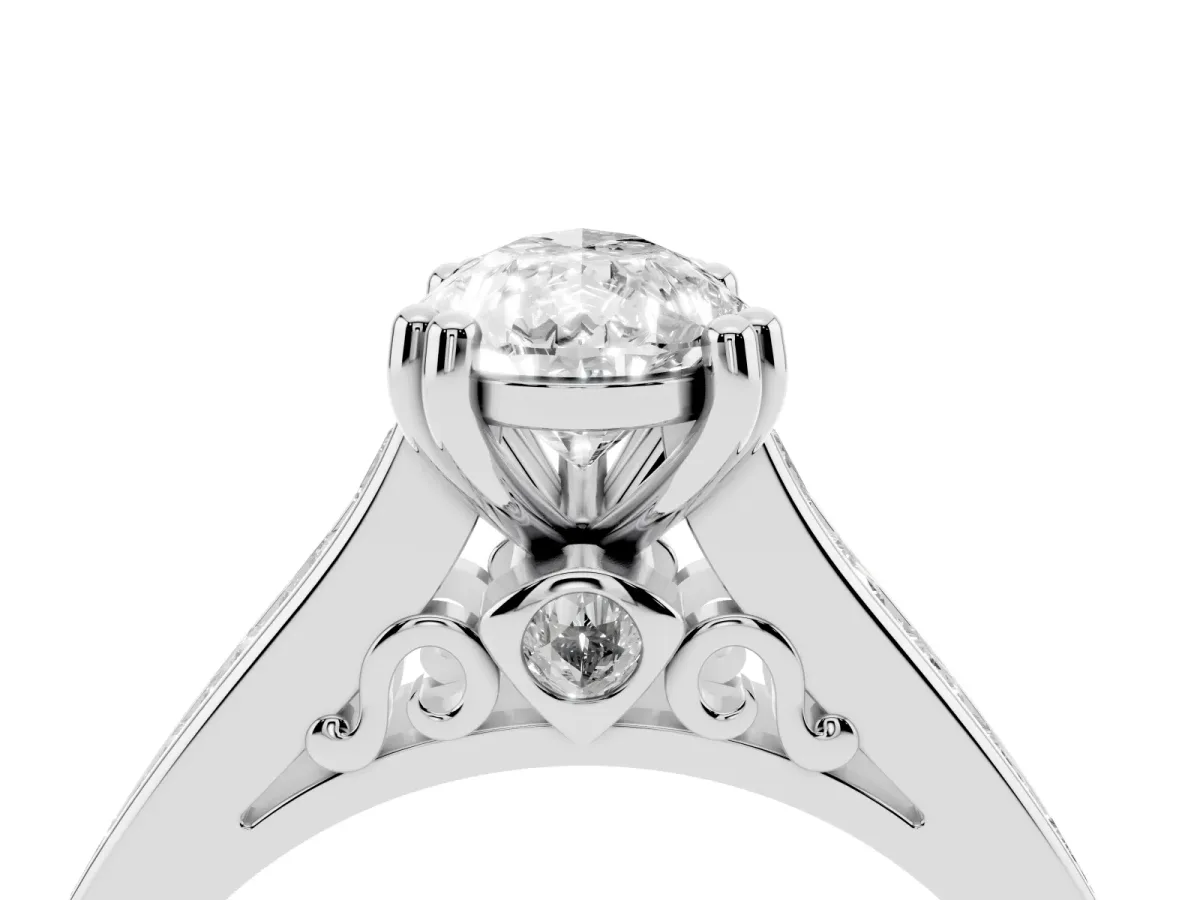 Pear Cut Cut Channel Set Solitaire Engagement Ring with Prong Setting Silver