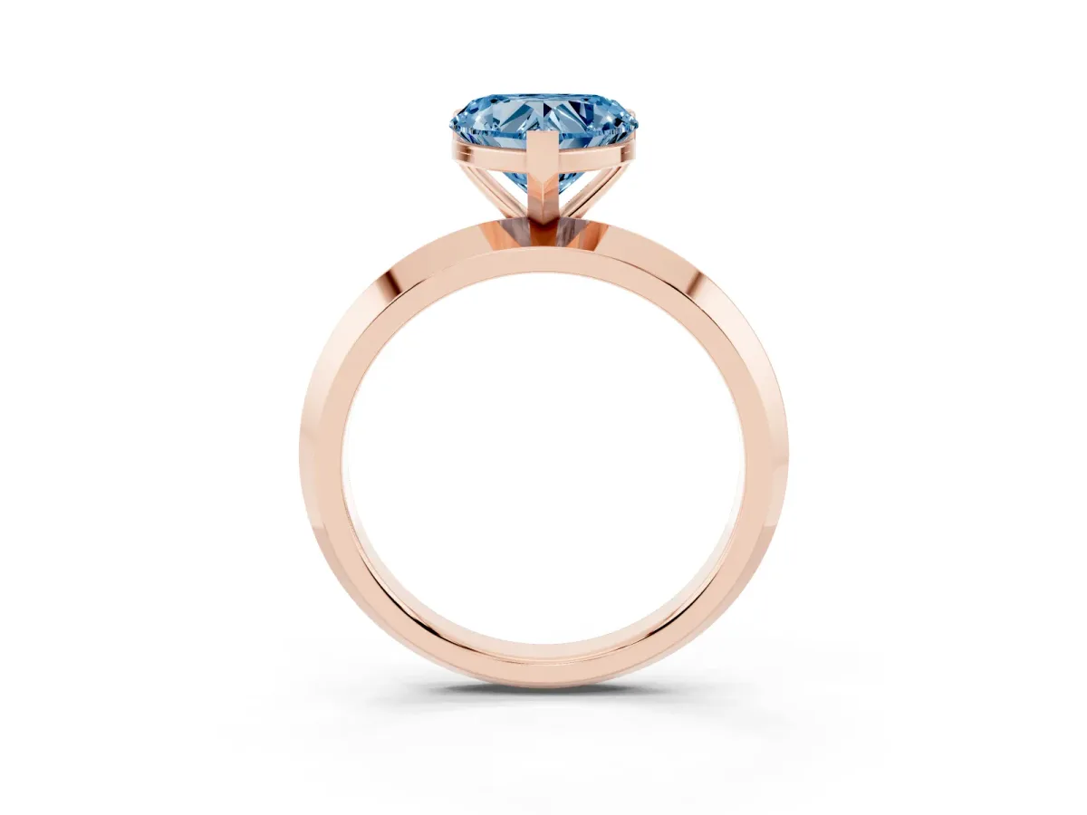 Fancy Blue Heart Cut Cut Solitaire Engagement Ring with Flat Band and Four-Prong Setting Rose gold