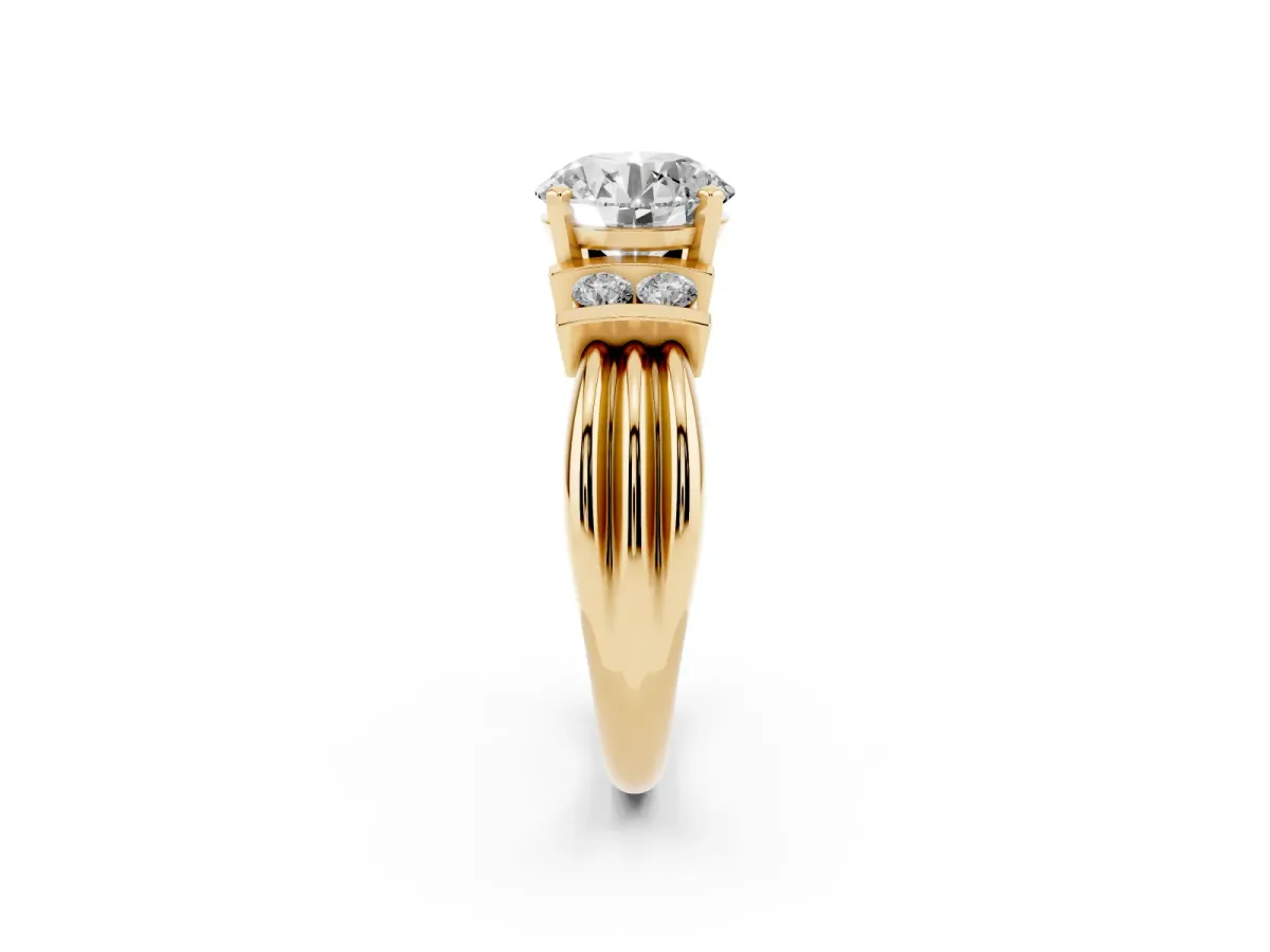 Round Cut Cut Three-Stone Channel Set Ring with Bar Prongs Yellow gold