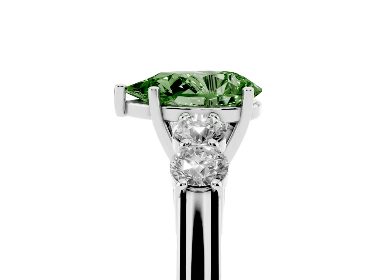 Fancy Green Pear Cut Cut Diamond Five-Stone Prong Set White Gold Ring Platinum