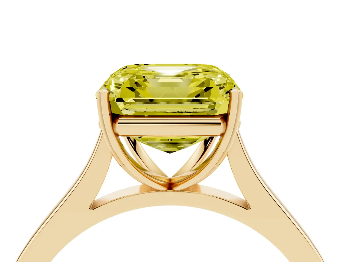 Fancy Yellow Asscher Cut Solitaire Heart Prong Engagement Ring with Tapered Band Yellow gold