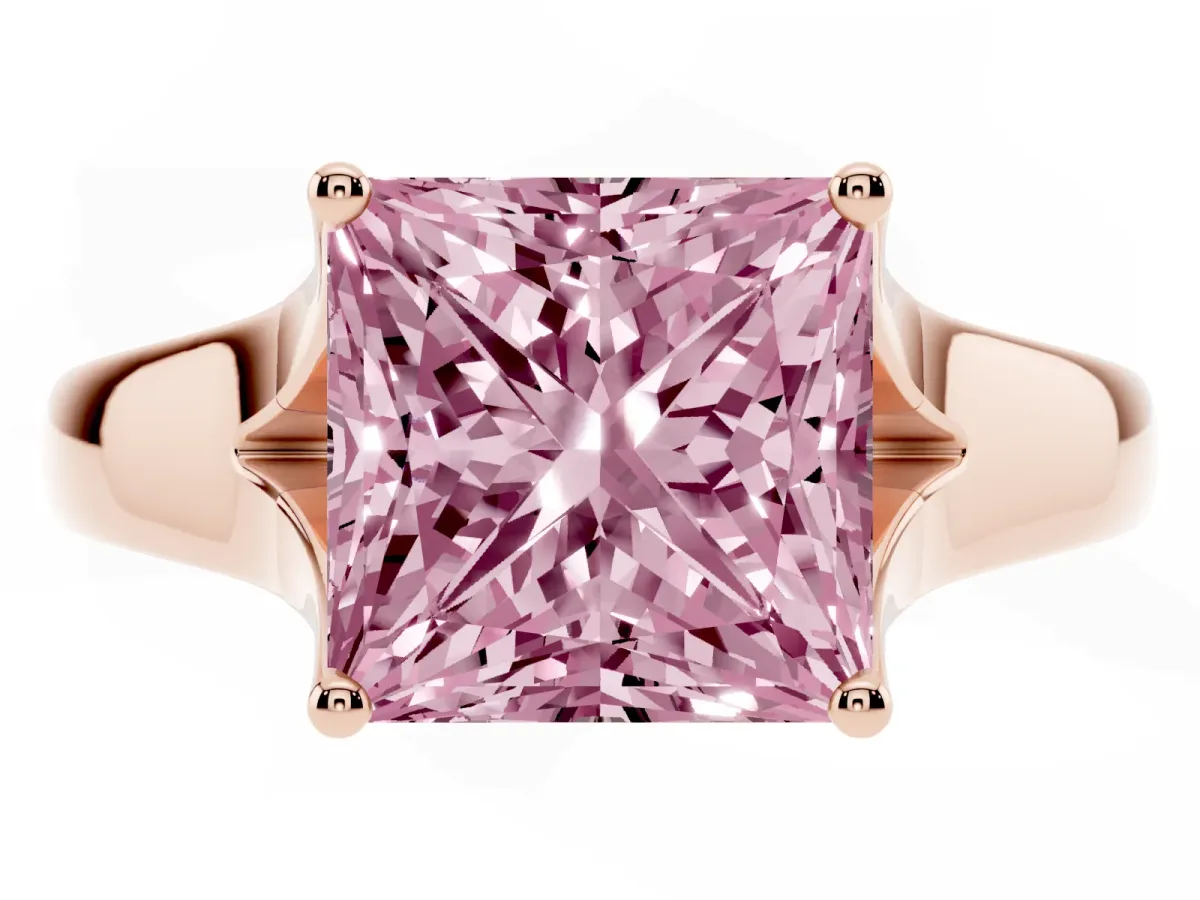 Fancy Pink Princess Cut Solitaire Diamond Ring with Cathedral Band and Four-Prong Setting Rose gold