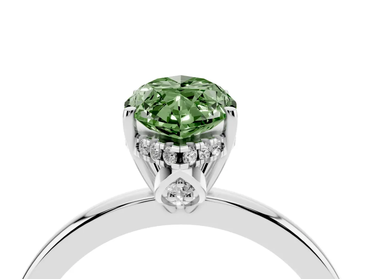 Fancy Green Marquise Cut Solitaire Diamond Ring with Prong Setting and Plain Band Silver