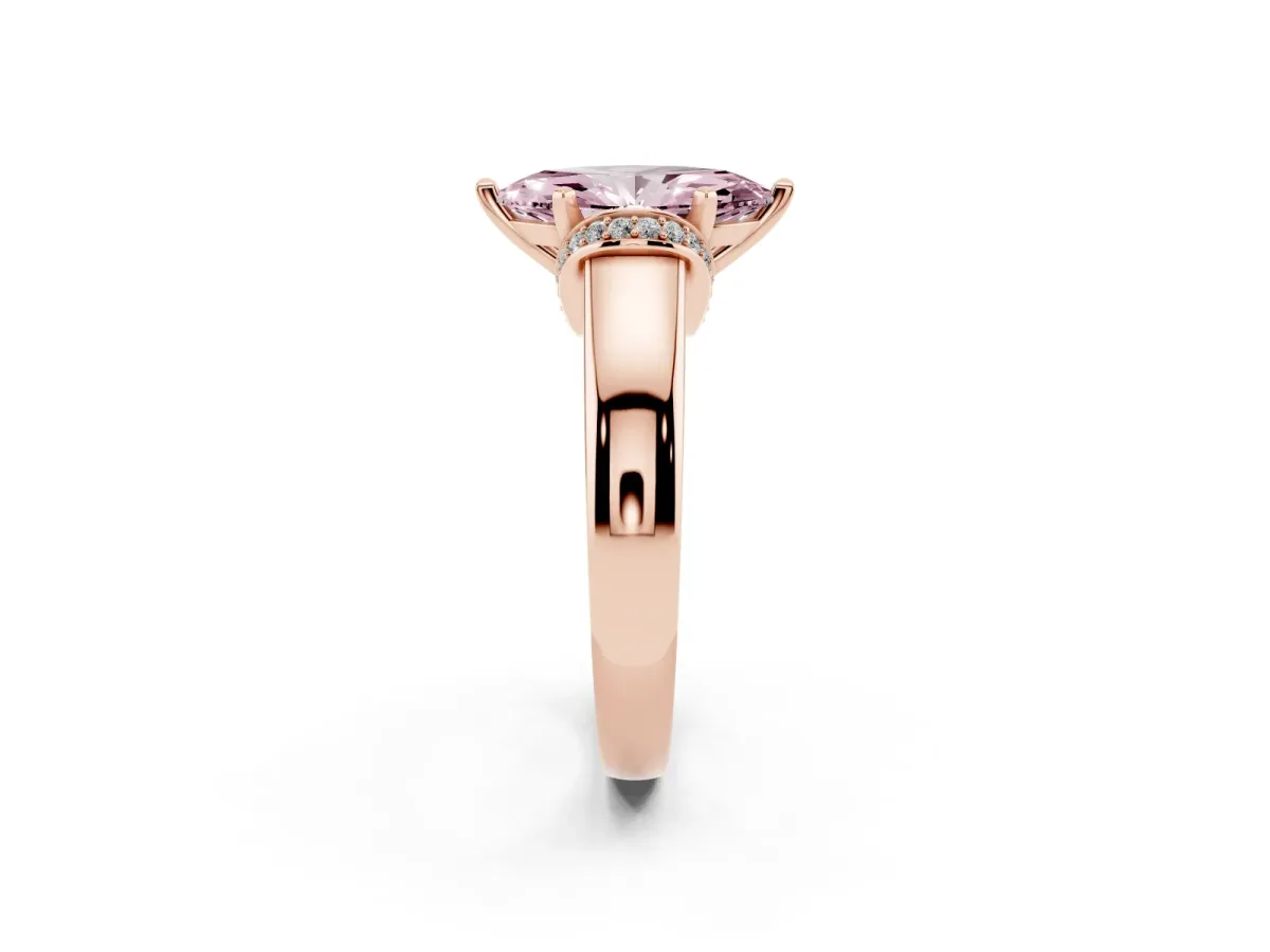 Fancy Pink Marquise Cut Solitaire Diamond Ring with Pave Band and Six-Prong Setting Rose gold
