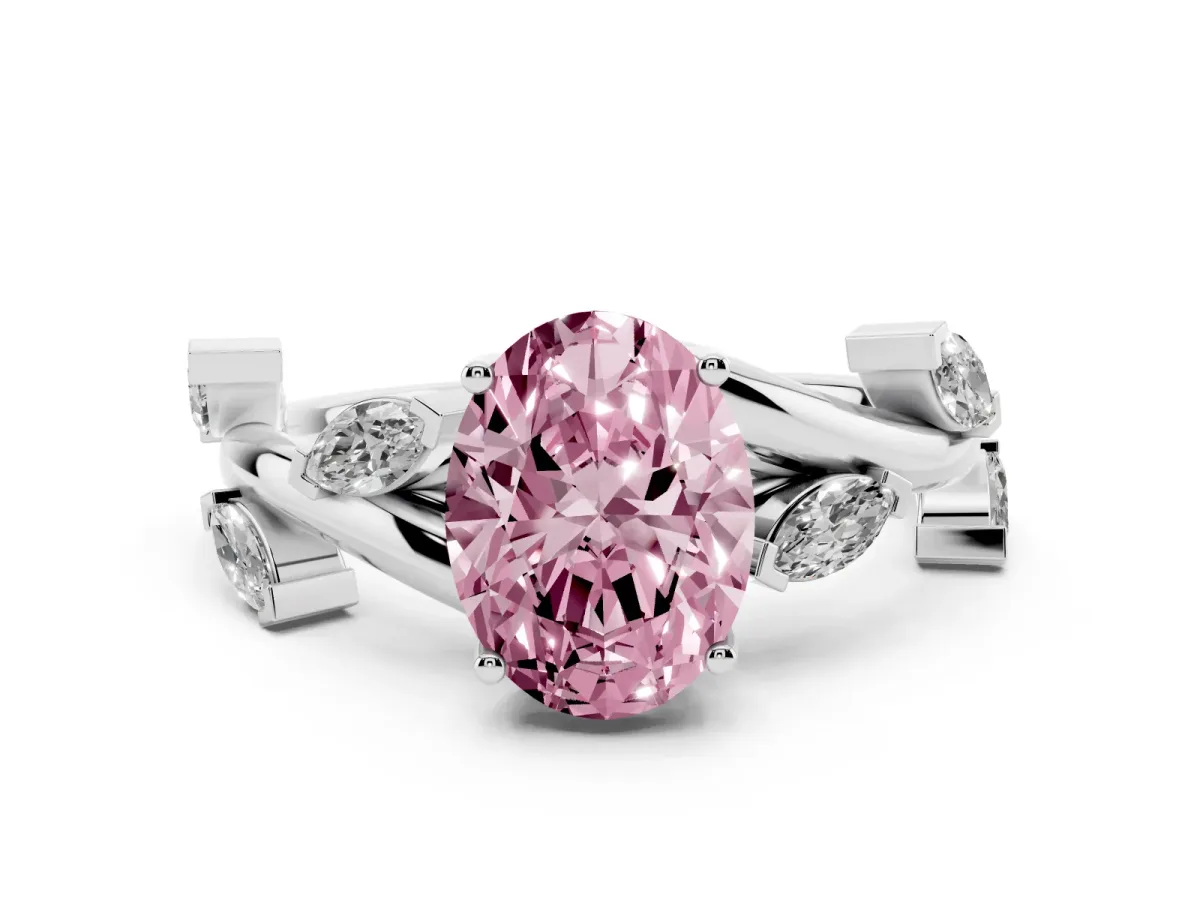 Fancy Pink Oval Cut Solitaire Twisted Band Marquise Accent Prong Setting Ring Silver
