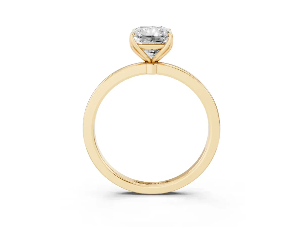 Radiant Cut Diamond Solitaire Ring with Thin Band and Prong Setting Yellow gold