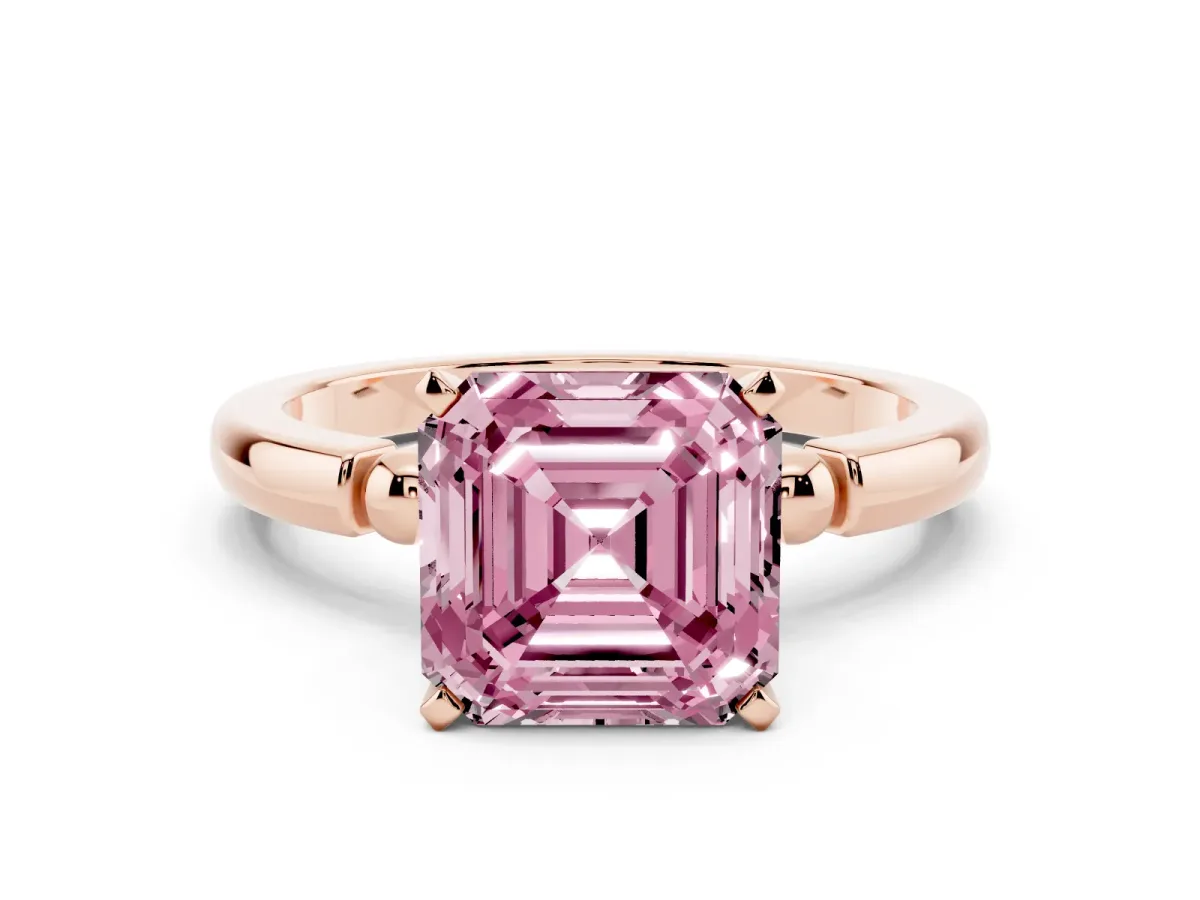 Fancy Pink Asscher Cut Solitaire Beaded Band with Four-Prong Setting Rose gold