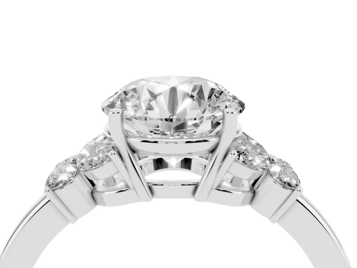 Round Cut Cut Solitaire Floral Diamond Ring with Four-Prong Setting Platinum