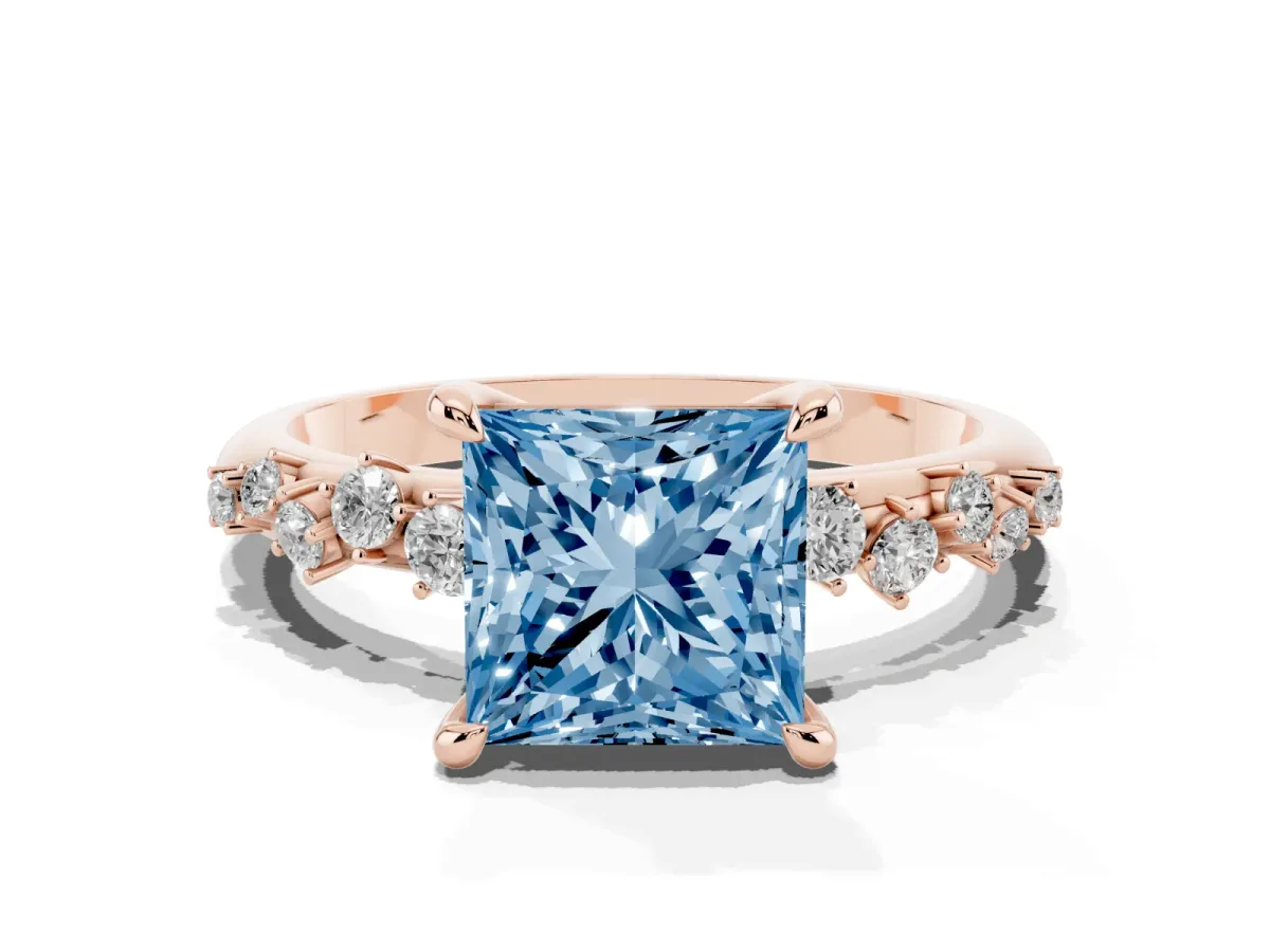 Fancy Blue Princess Cut Cut Diamond Vine Band with Four-Prong Setting Rose gold