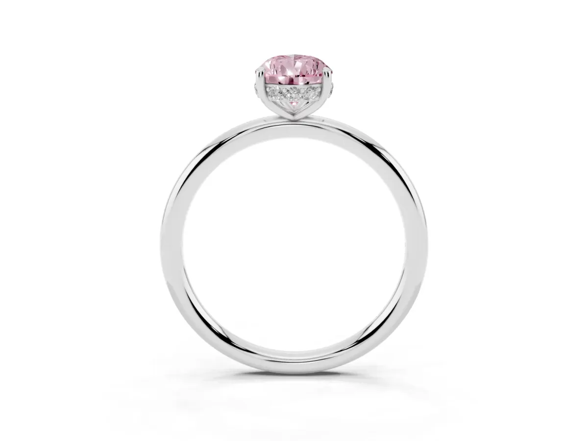 Fancy Pink Pear Cut Solitaire Diamond Ring with a Classic Band and Four-Prong Setting Silver