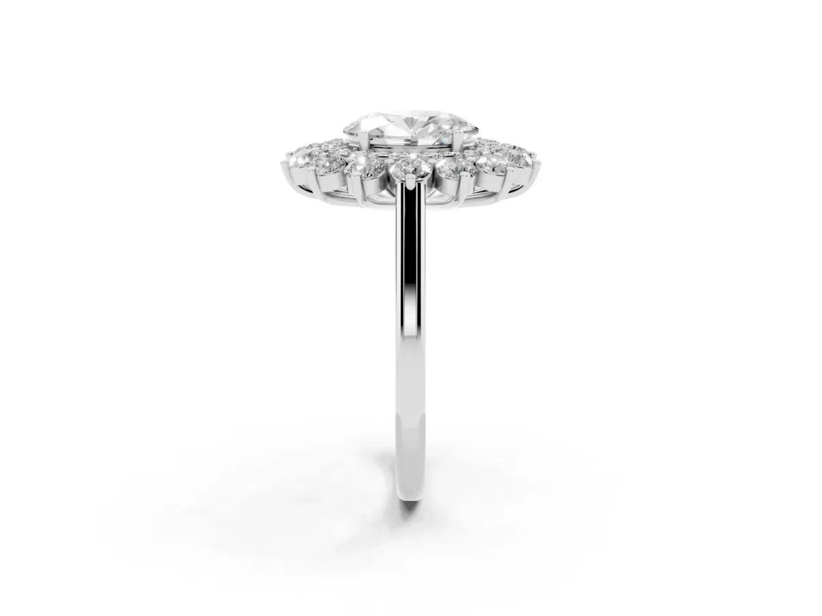 Oval Cut Diamond Floral Double Halo Engagement Ring with Prong Setting Silver