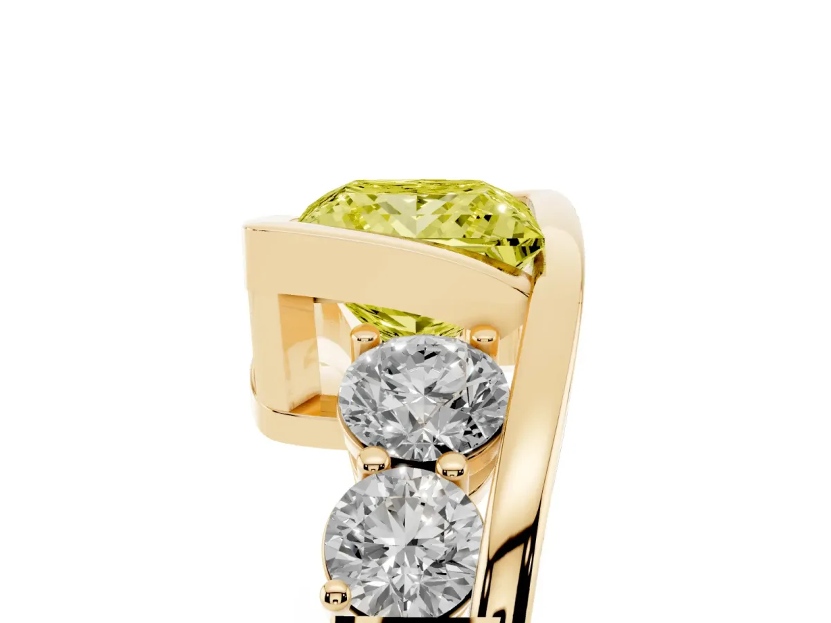 Fancy Yellow Bezel Set Princess Cut Diamond Bypass Ring with Round Accents Yellow gold
