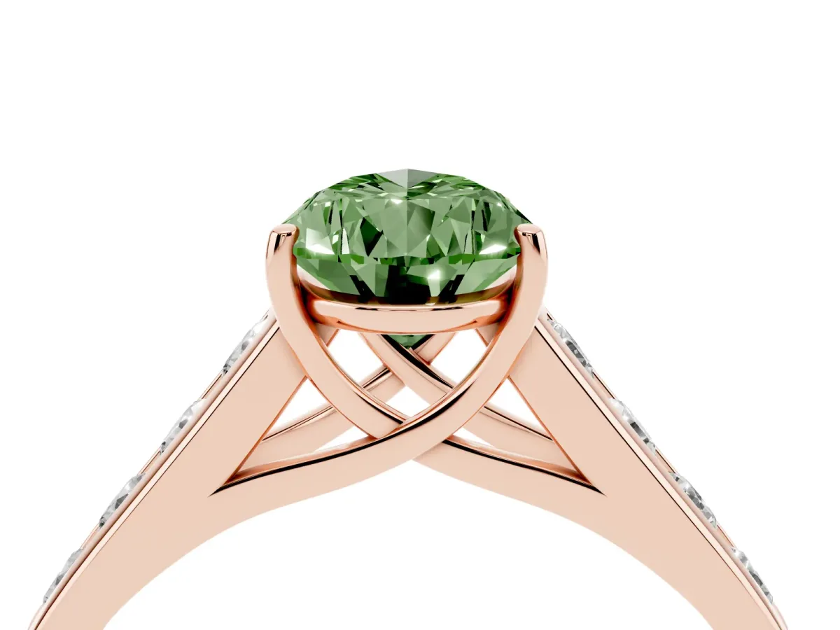 Fancy Green Pear Cut Brilliant Channel-Set Solitaire Ring with Four-Prong Setting Rose gold