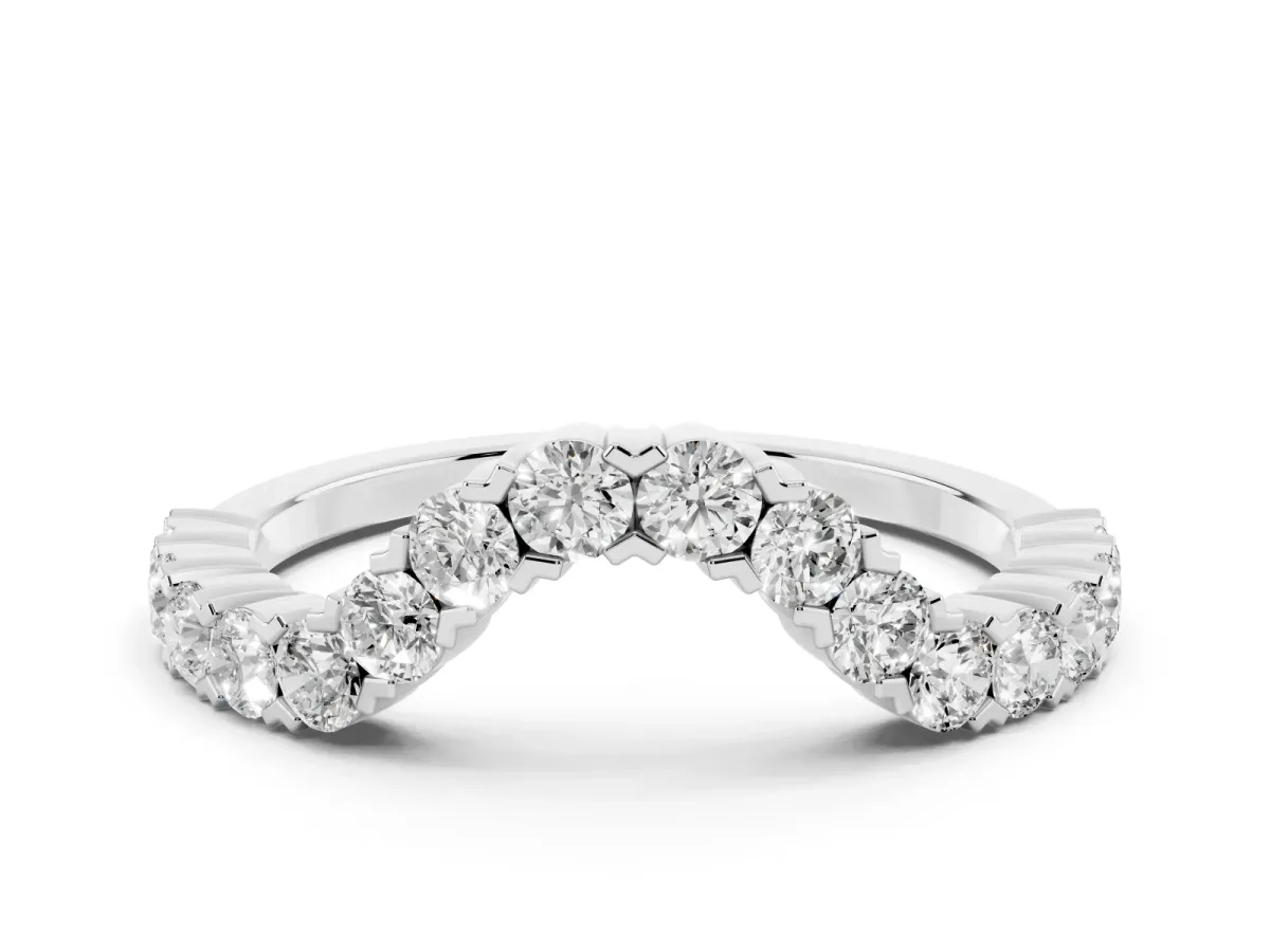 V-Shaped Diamond Round Cut Pavé Band with Prong Setting White gold