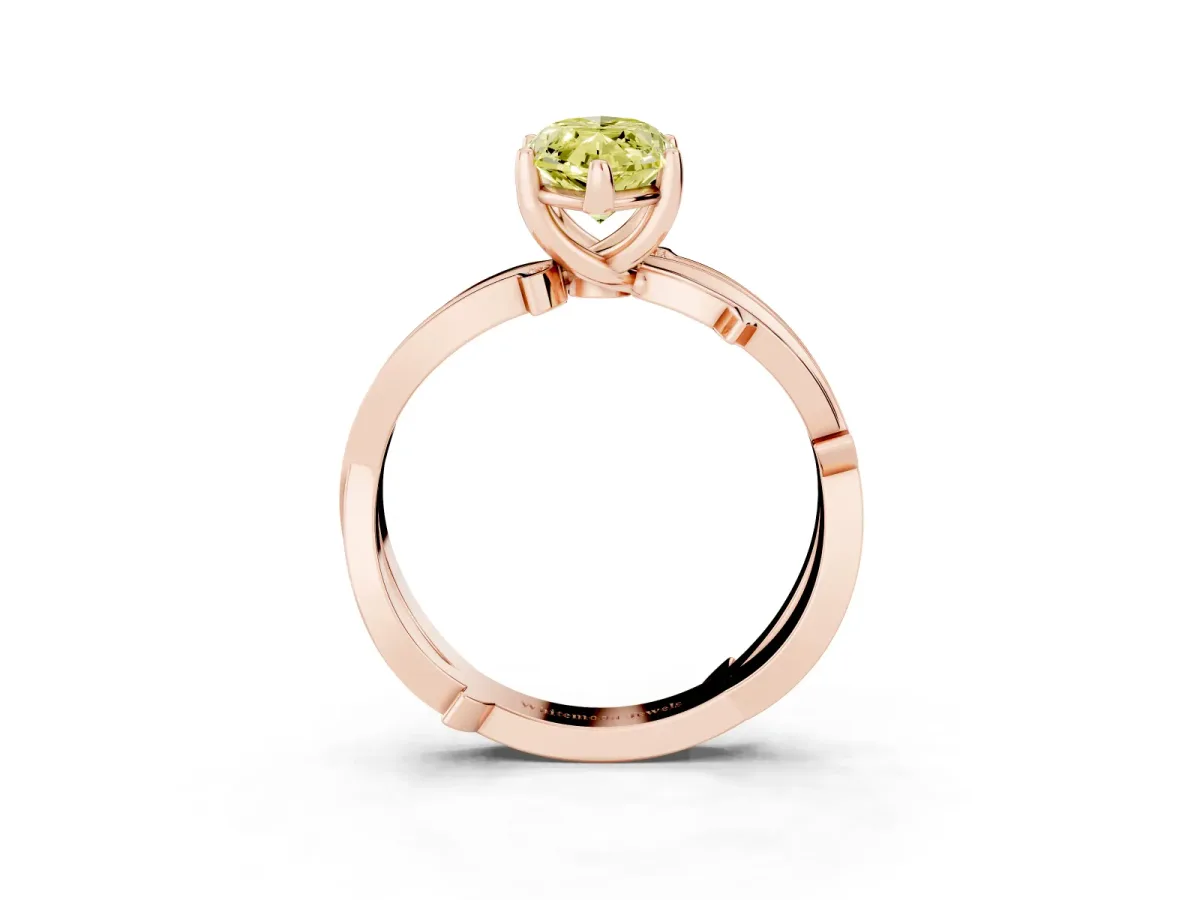 Fancy Yellow Marquise Cut Solitaire Twist Band with Pavé Accents and Four-Prong Setting Rose gold