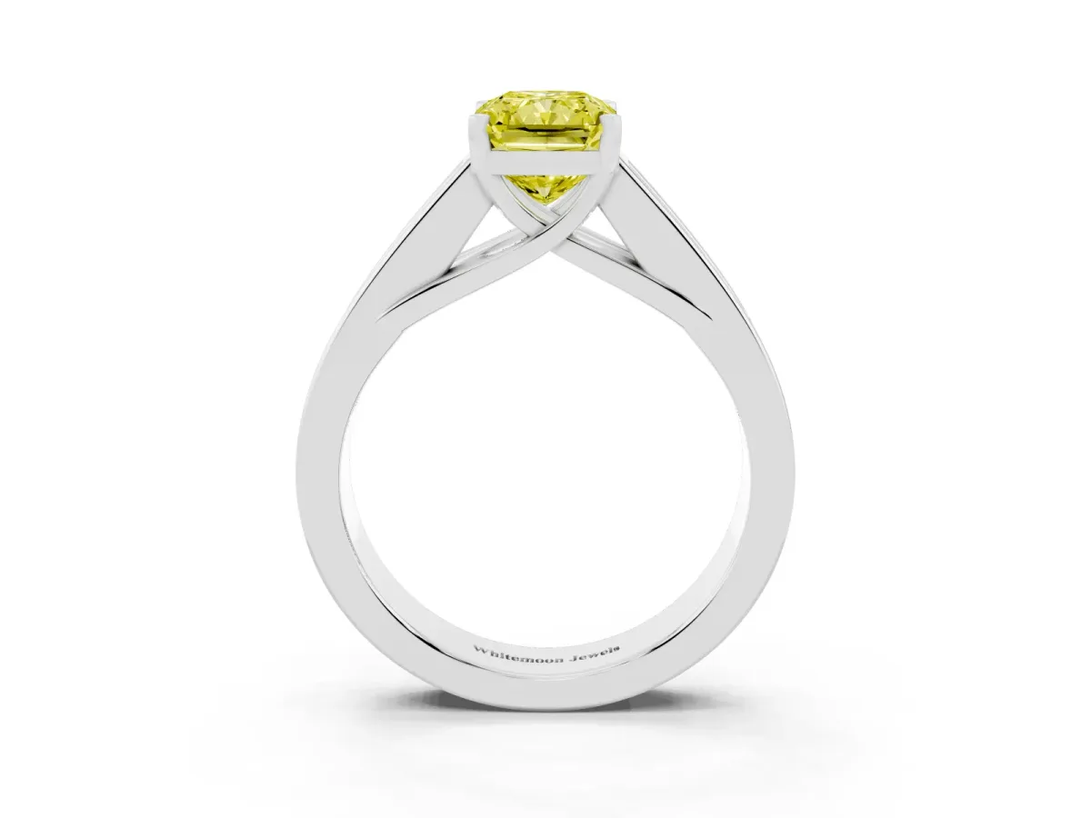 Fancy Yellow Radiant Cut Cut Channel Set Solitaire Ring with Four-Prong Setting White gold
