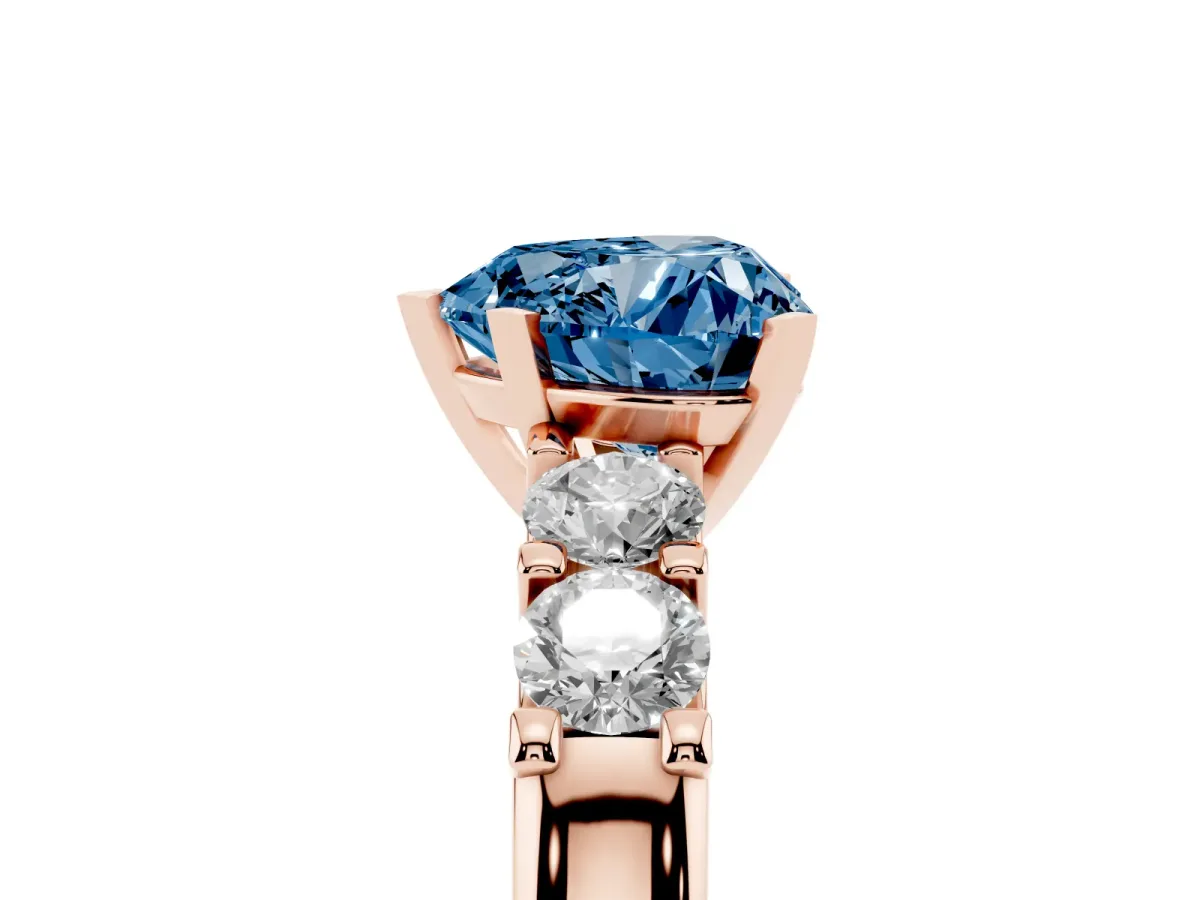 Fancy Blue Heart Cut Brilliant Cut Diamond Five-Stone Prong Set Engagement Ring with Channel Band Rose gold