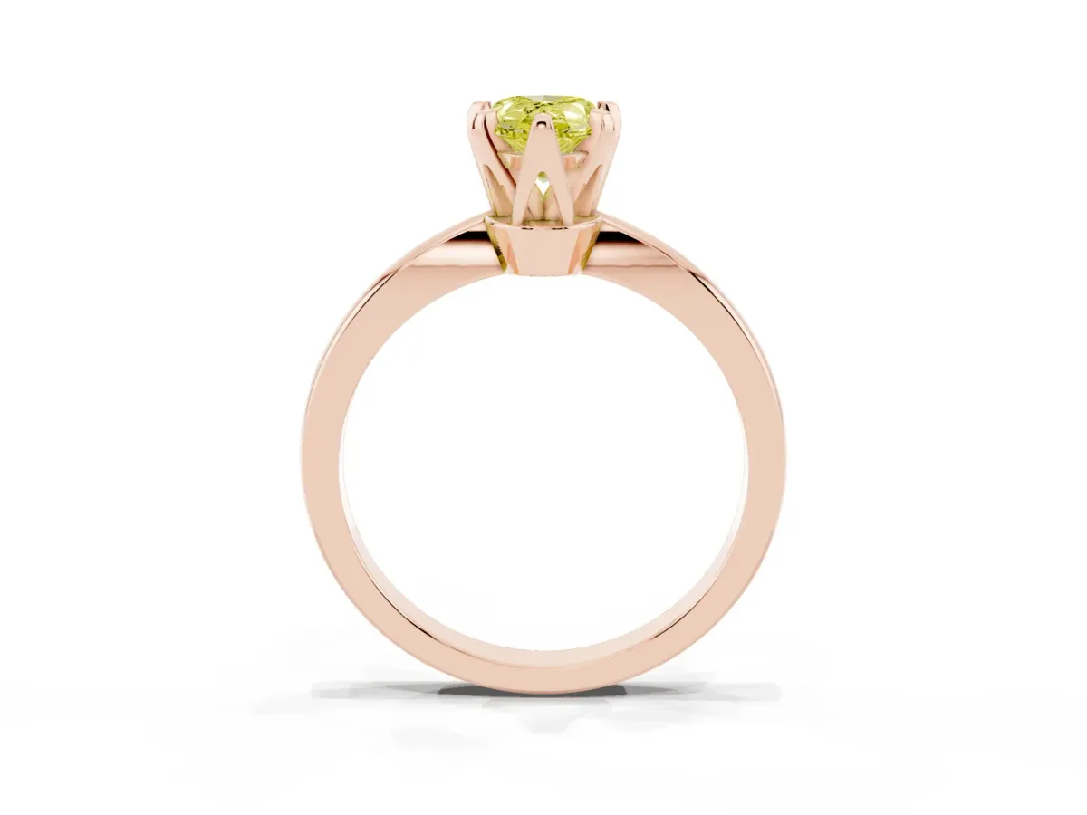Fancy Yellow Pear Cut Solitaire Engagement Ring with Six-Prong Setting and Tapered Band Rose gold