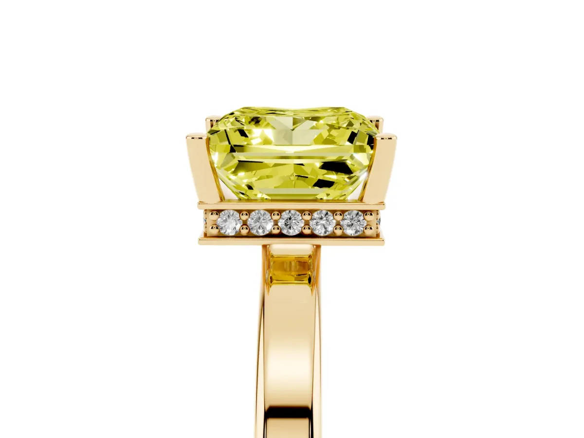 Fancy Yellow Princess Cut Cut Solitaire Engagement Ring with Four-Prong Setting on a Classic Band Yellow gold