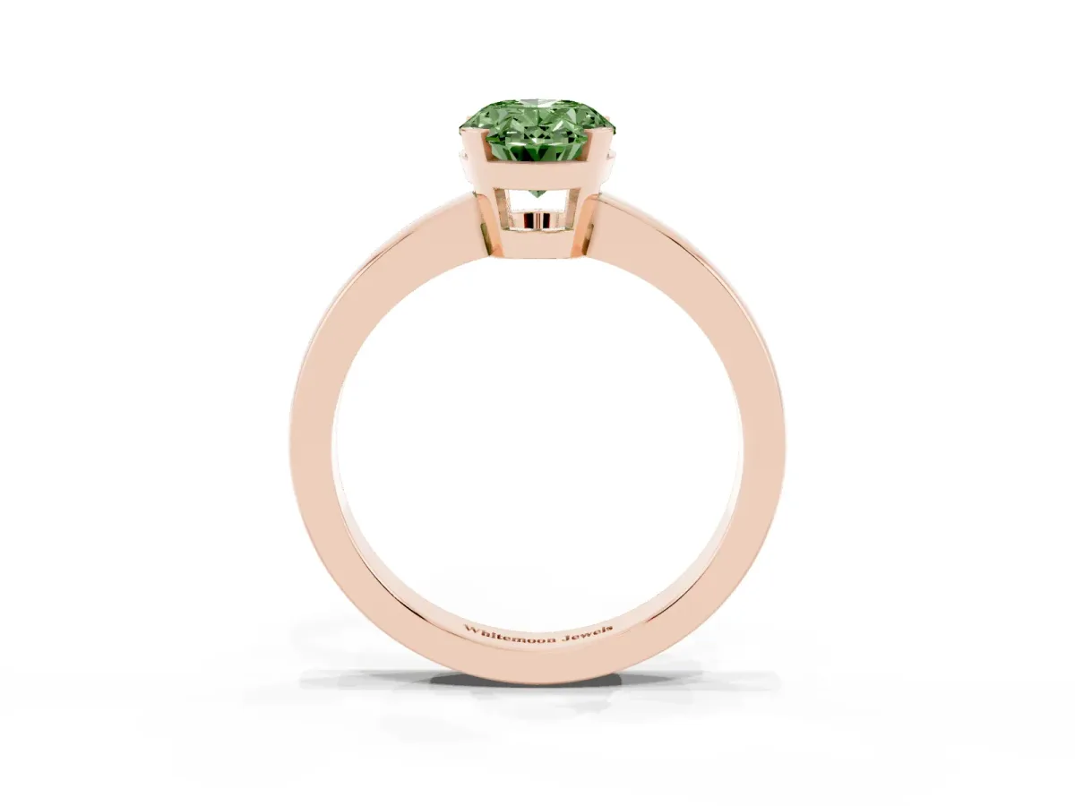 Fancy Green Oval Cut Cut Solitaire Ring with Four-Prong Setting and Classic Band Rose gold