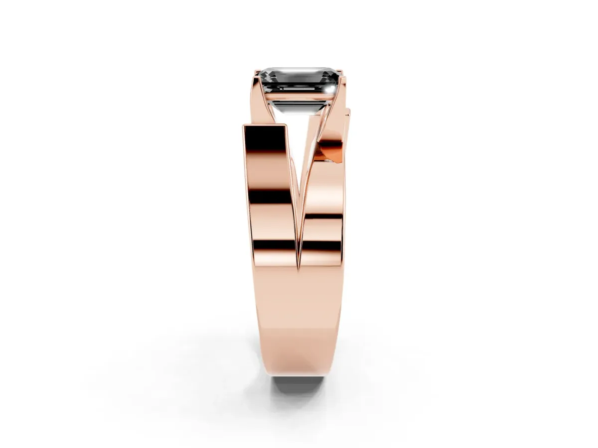 Fancy Black Modern Tension Set Emerald Cut Diamond Solitaire Wide Band Ring Rose gold