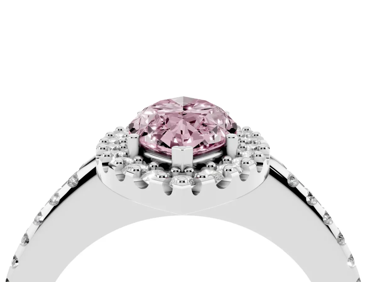 Fancy Pink Marquise Cut Diamond Pavé Halo Ring with Four-Prong Setting Silver