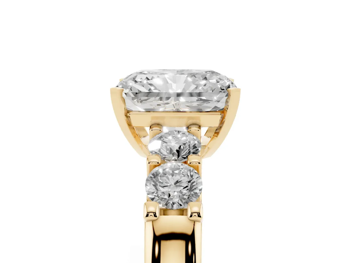 Radiant Cut Brilliant Cut Diamond Five-Stone Prong Set Engagement Ring with Channel Band Yellow gold