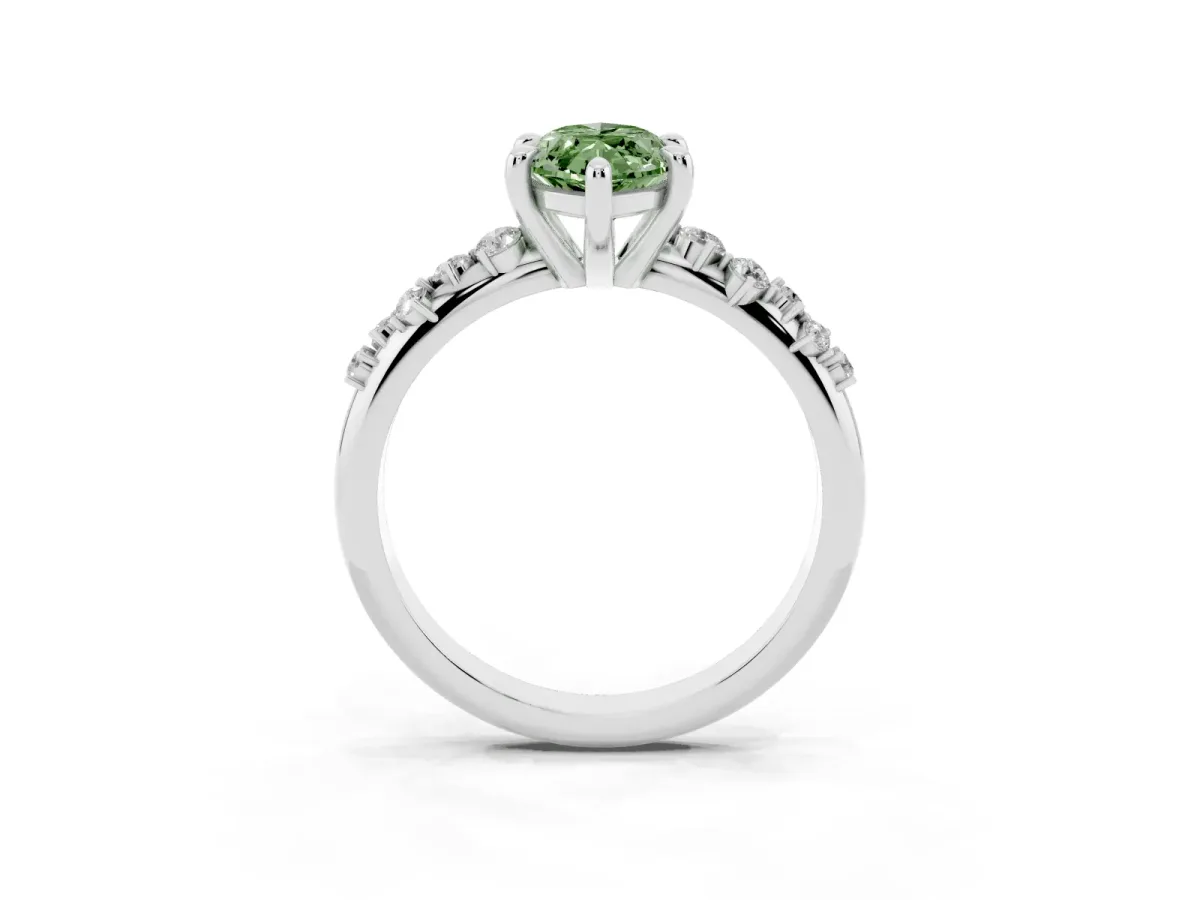 Fancy Green Marquise Cut Cut Diamond Vine Band with Four-Prong Setting Silver