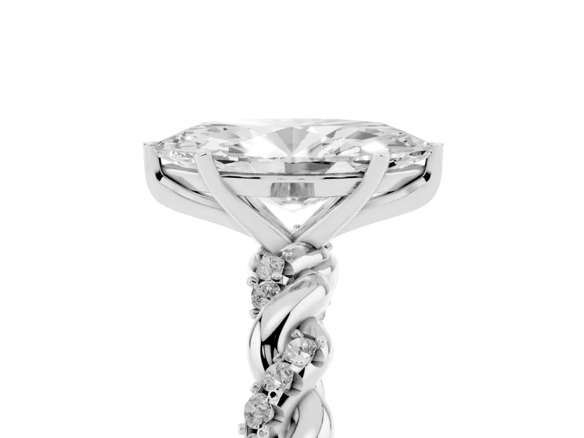 Marquise Cut Diamond Solitaire Ring with Twisted Band and Pavé Accents Platinum