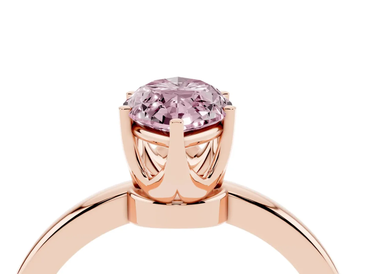 Fancy Pink Marquise Cut Solitaire Diamond Ring with Six-Prong Setting on a Classic Band Rose gold