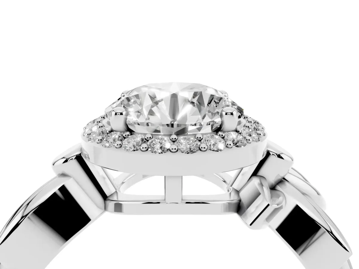 Round Cut Halo Diamond Floral Band with Four-Prong Setting Silver
