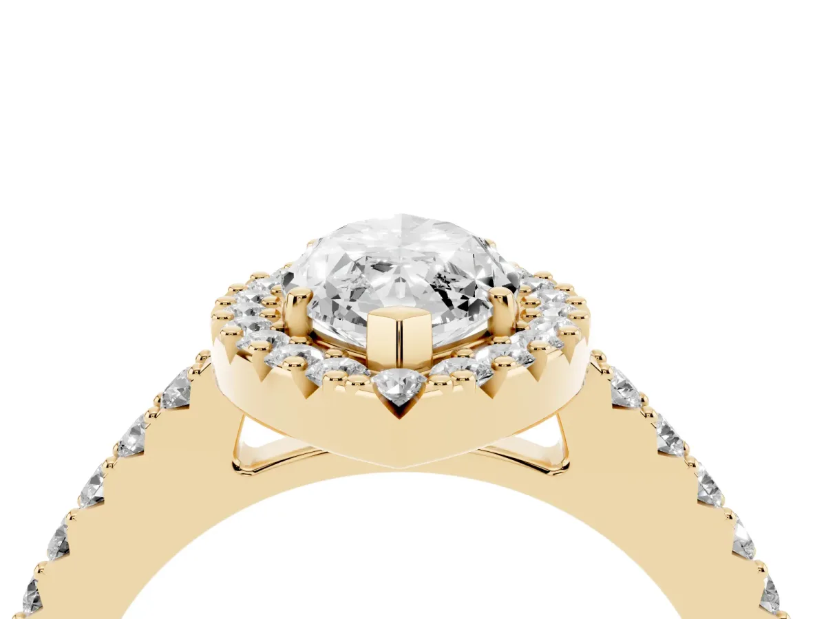 Marquise Cut Halo Diamond Pavé Solitaire Ring Yellow gold