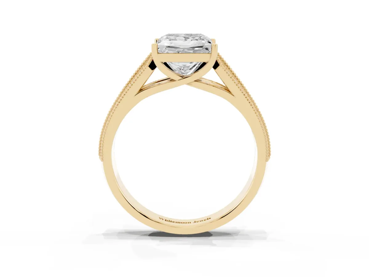 Princess Cut Cut Pave Split Shank Engagement Ring with Four-Prong Setting Yellow gold
