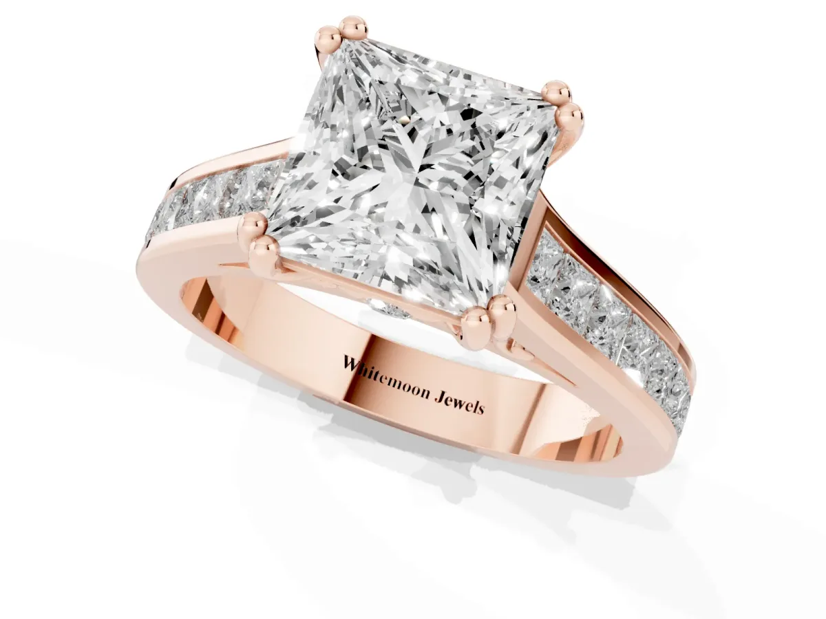 Princess Cut Cut Channel Set Solitaire Engagement Ring with Prong Setting Rose gold