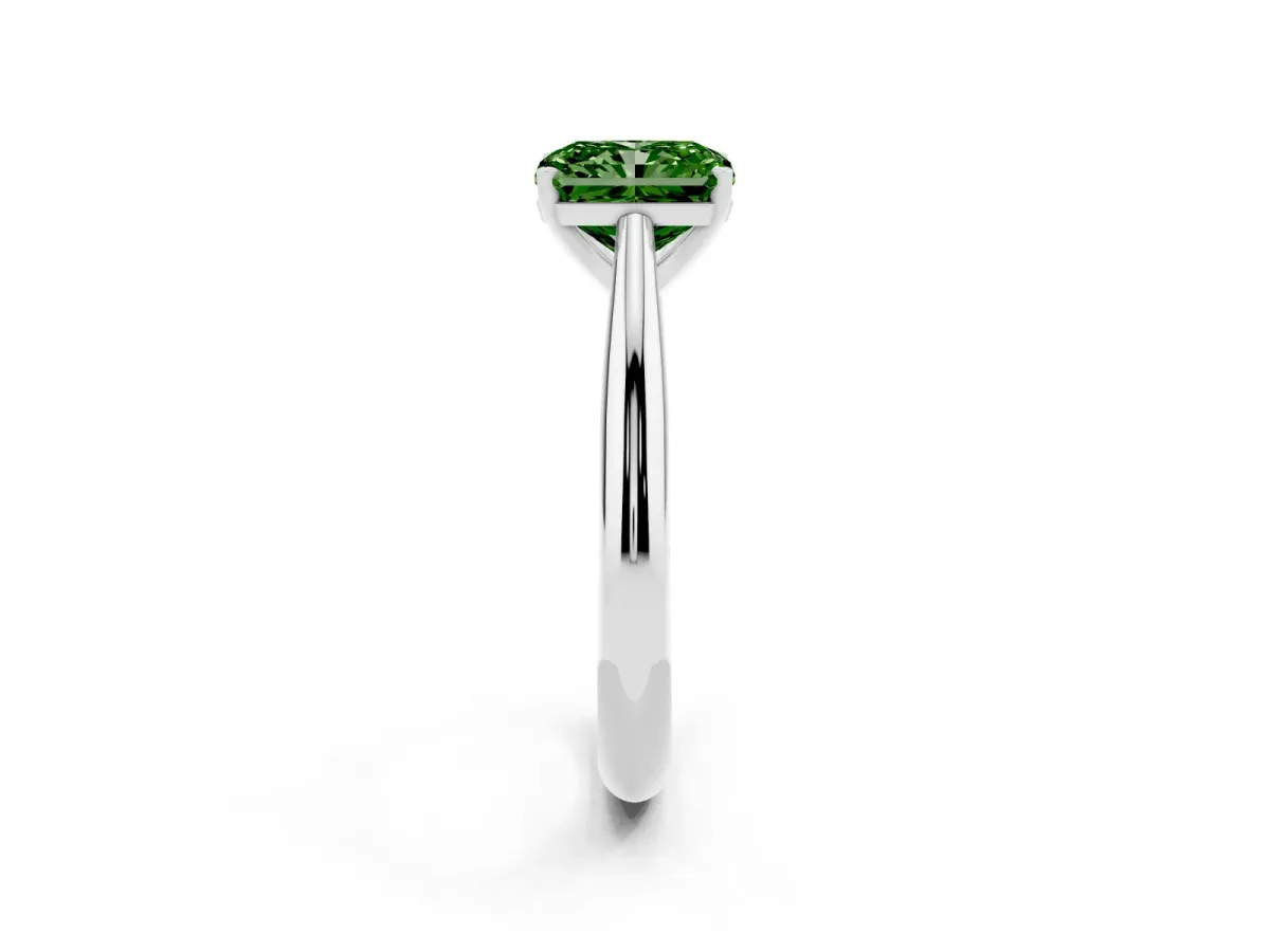 Fancy Green Radiant Cut Diamond Solitaire Engagement Ring with Cathedral Setting and Four-Prong Mount Silver