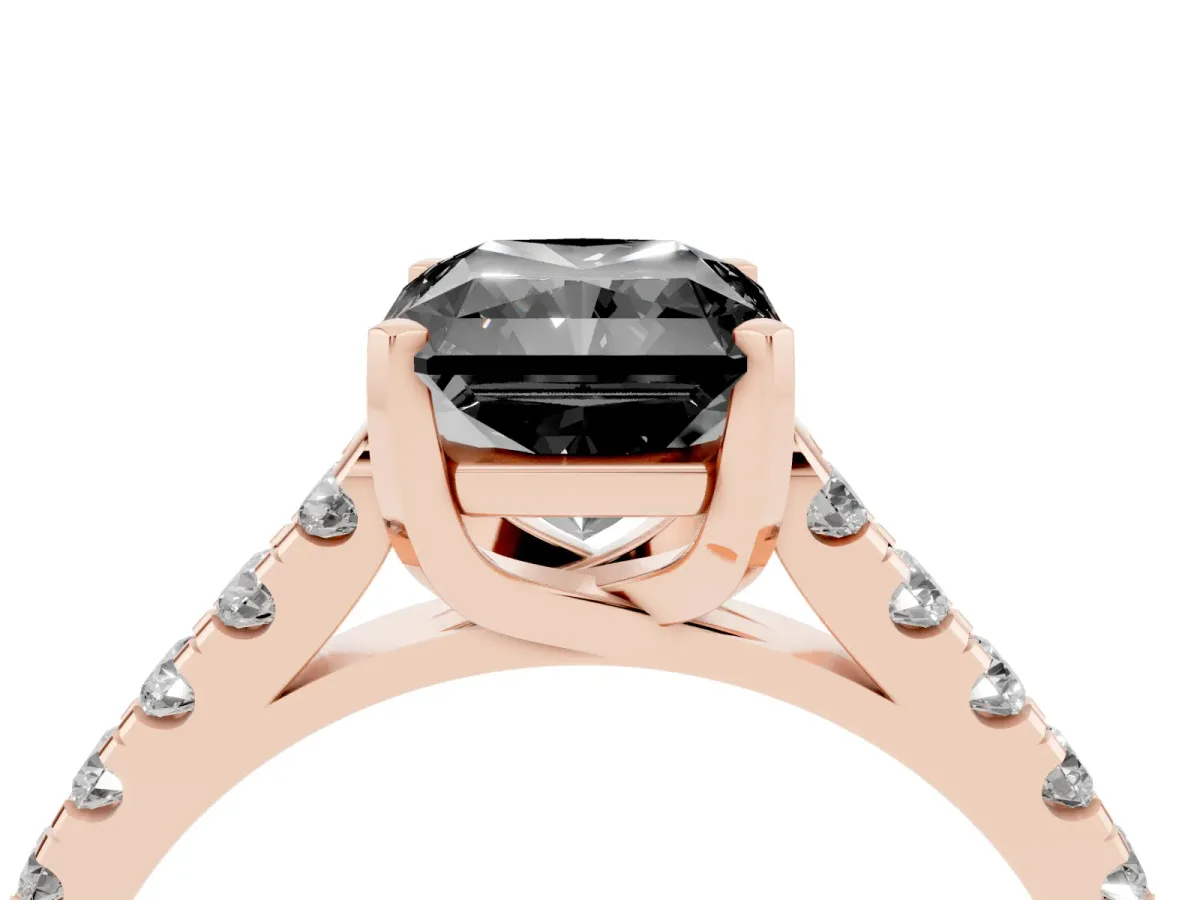 Fancy Black Radiant Cut Diamond Pavé Band Solitaire Ring with Prong Setting Rose gold
