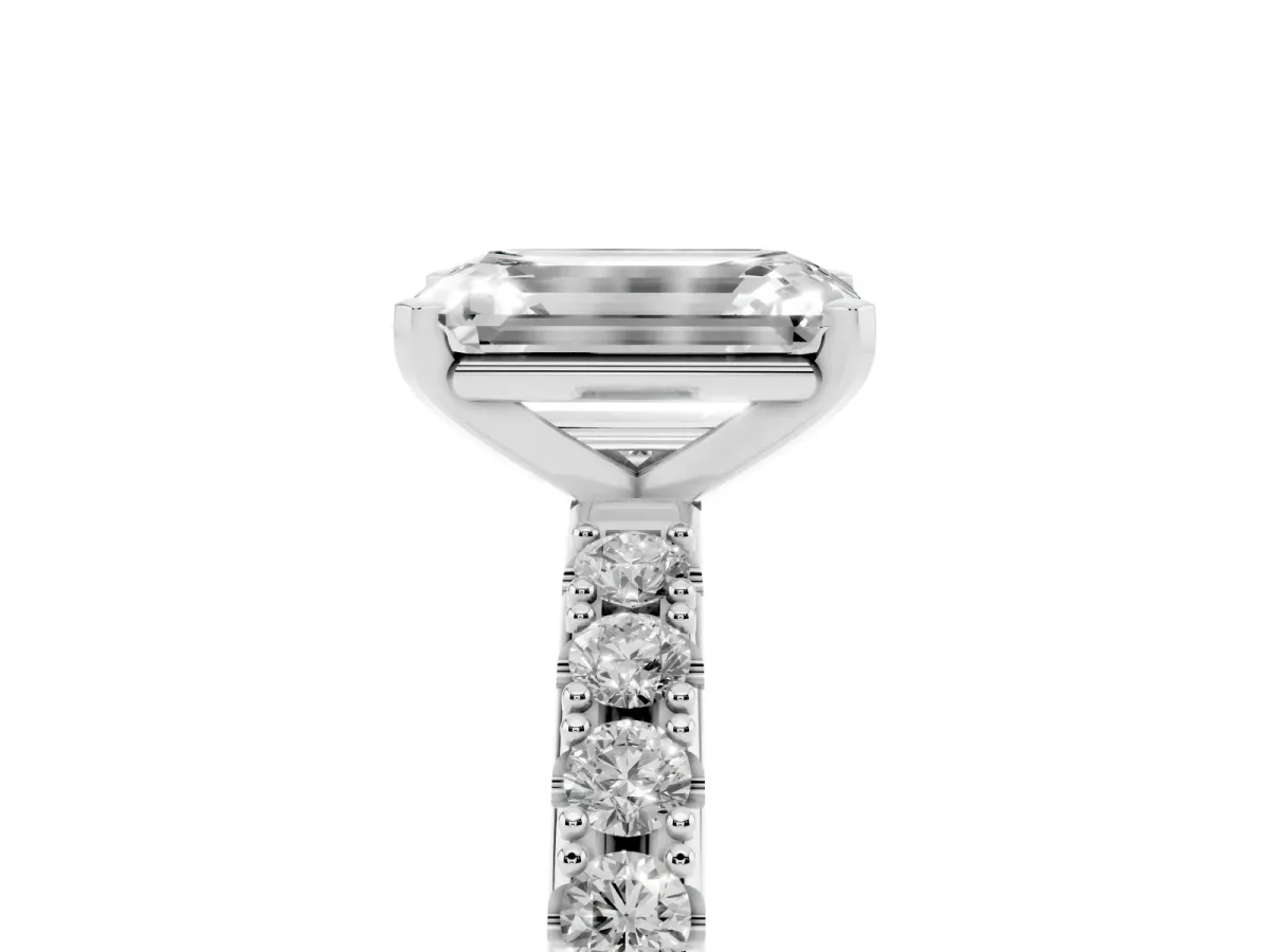 Emerald Cut Diamond Solitaire Pavé Band with Four-Prong Setting Platinum
