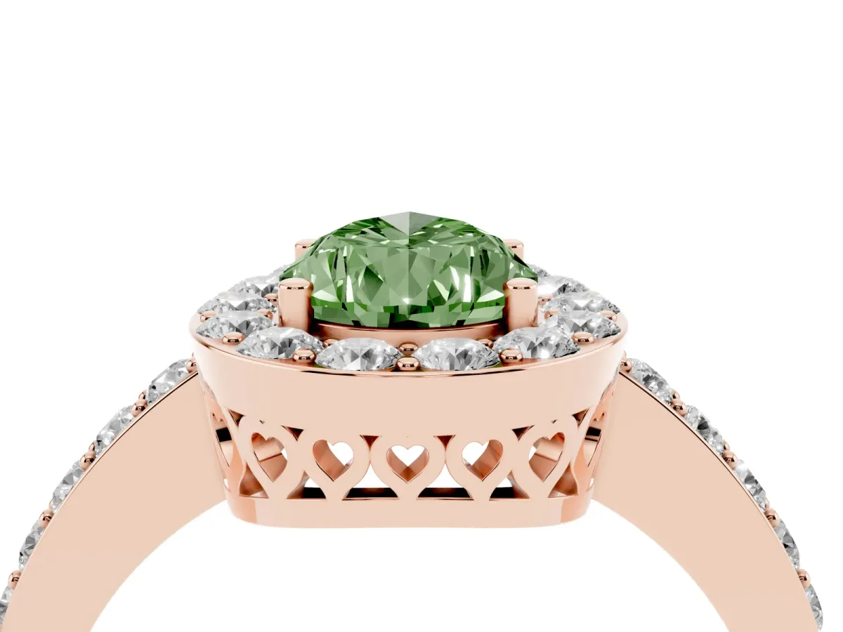 Fancy Green Pear Cut Halo Diamond Pavé Band Ring with Prong Setting Rose gold