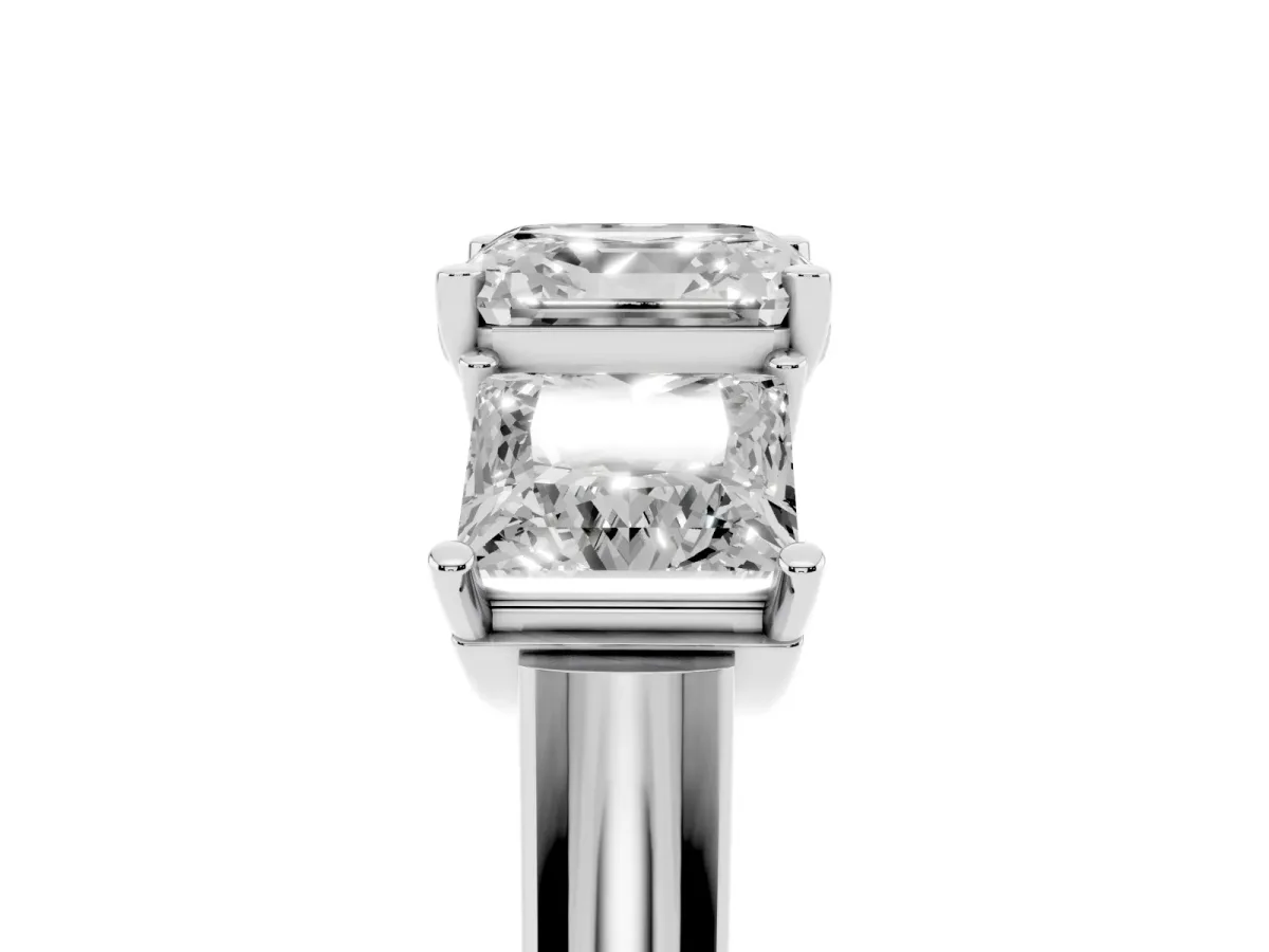 Three-Stone Asscher Cut Brilliant Diamond Trellis Ring with Comfort Fit Band Platinum