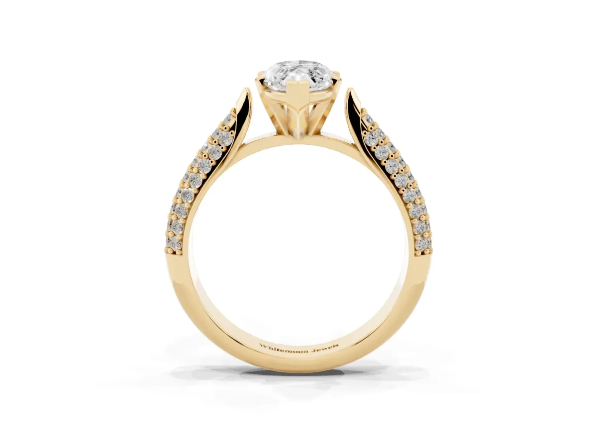 Marquise Cut Diamond Solitaire Engagement Ring with Multi-Row Round Pavé Band and Prong Setting Yellow gold
