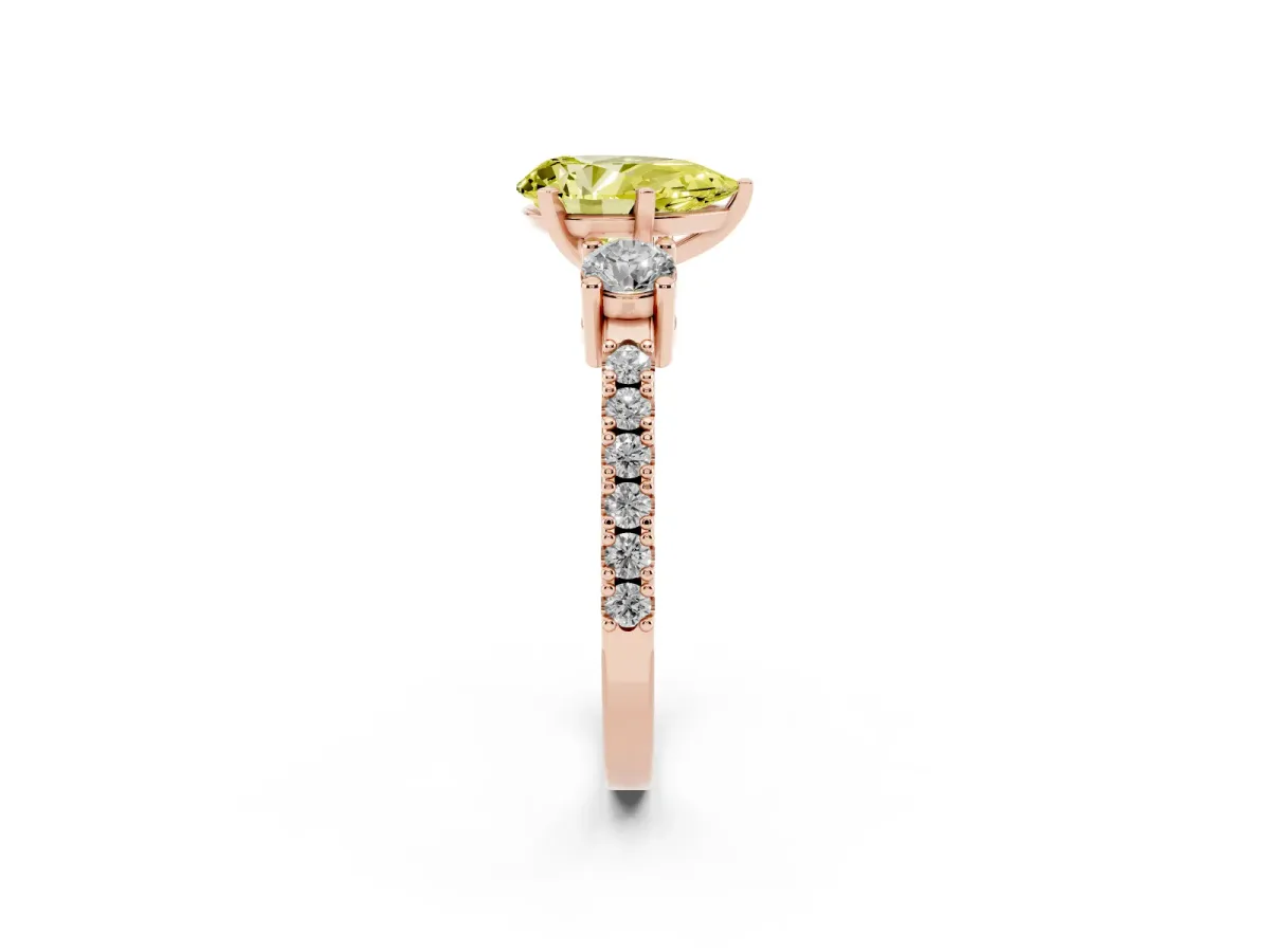 Fancy Yellow Pear Cut Three-Stone Diamond Pavé Band with Prong Setting Rose gold