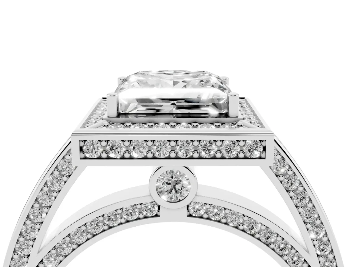 Princess Cut Cut Halo Pave Split Shank Prong Setting Ring Platinum