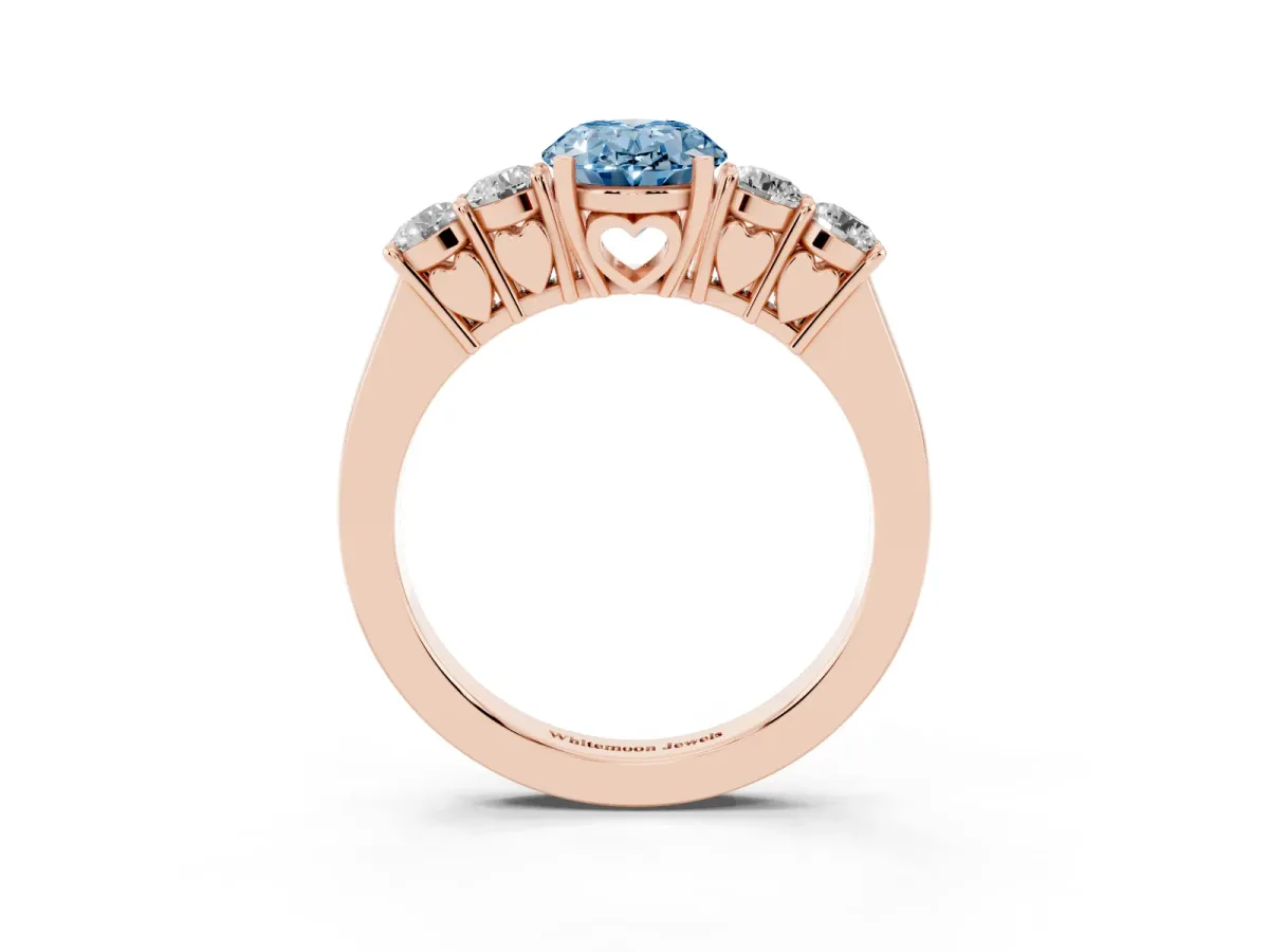 Fancy Blue Oval Cut Cut Diamond Five-Stone Prong Set White Gold Ring Rose gold