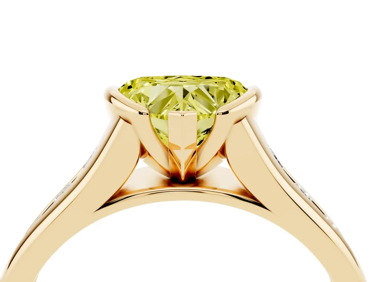 Fancy Yellow Heart Cut Solitaire Bezel-Set Diamond Ring with Channel-Set Band Yellow gold