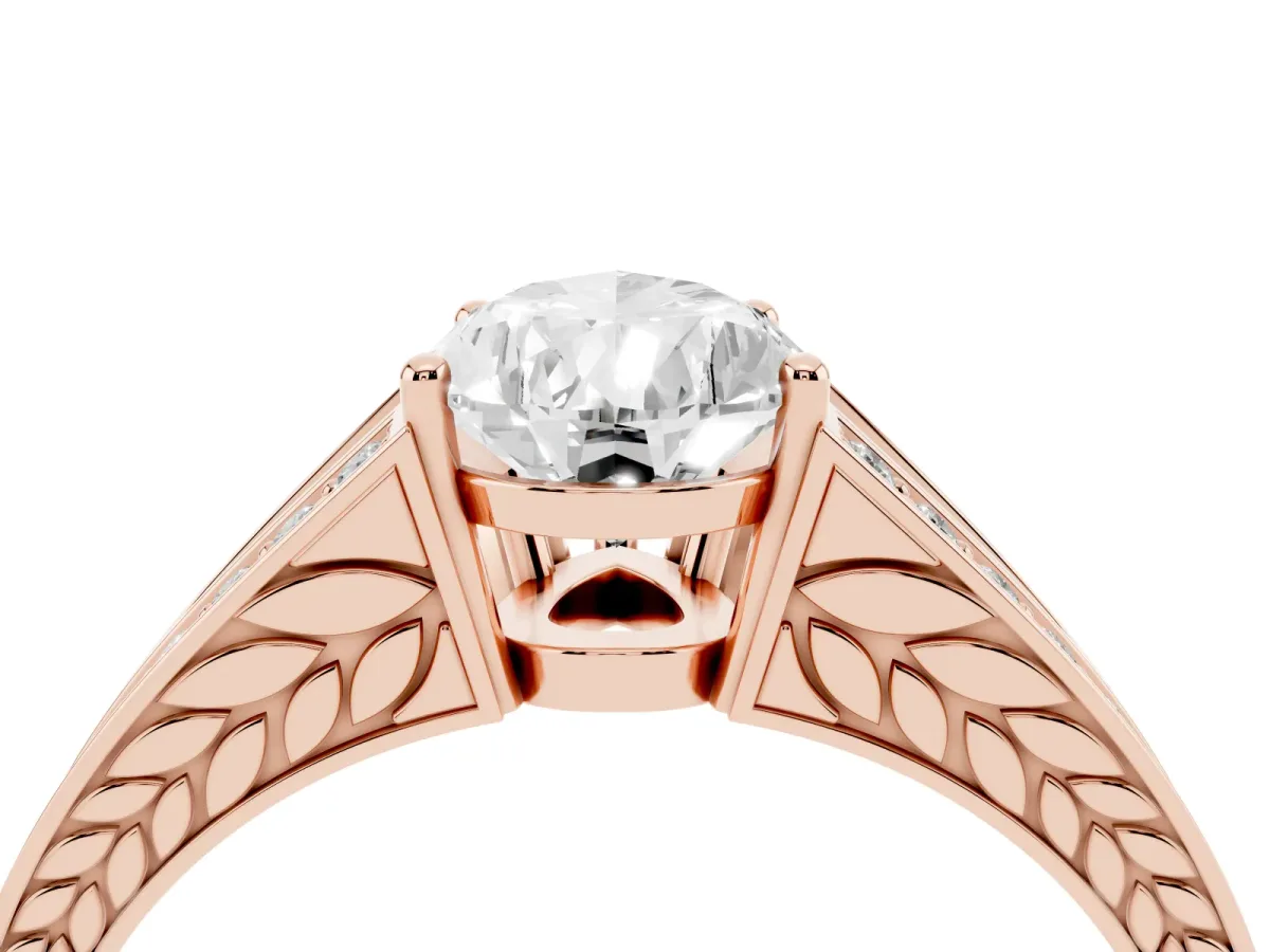 Pear Cut Diamond Split Shank Ring with Pavé Band and Four-Prong Setting Rose gold