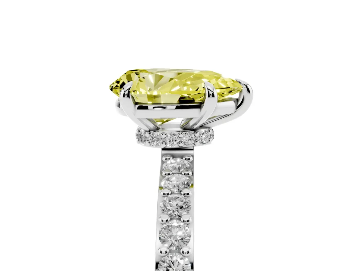 Fancy Yellow Pear Cut Diamond Pavé Engagement Ring with Round Accents and Prong Setting Silver