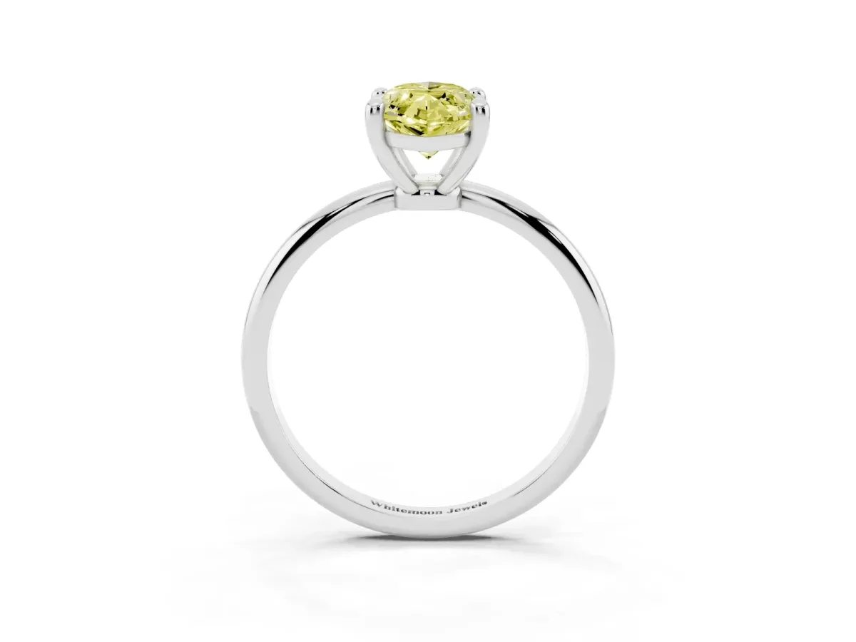 Fancy Yellow Marquise Cut Solitaire Diamond Ring with 4-Prong Setting on a Classic Band Silver