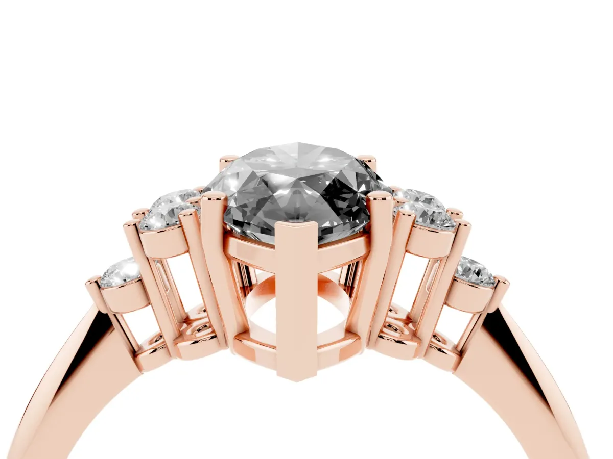 Fancy Black Marquise Cut Cut Diamond Cluster Ring with Solitaire Band and Four-Prong Setting Rose gold