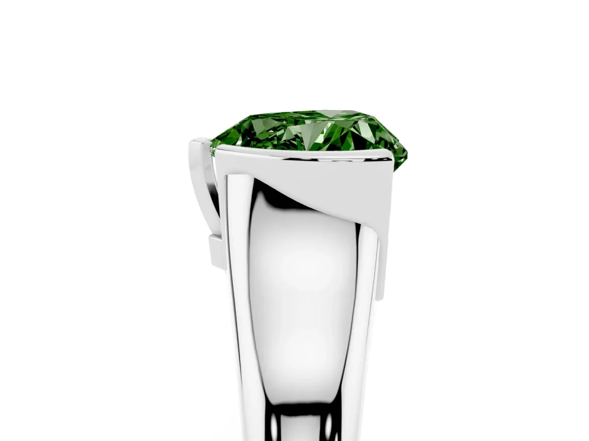 Fancy Green Heart Cut Solitaire Tension Set Diamond Ring with Split Shank Band Silver